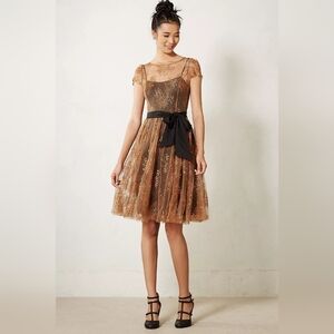 Anthropologie "Moulinette Soeurs" Bronze Honeyed Lace Dress, Size 2